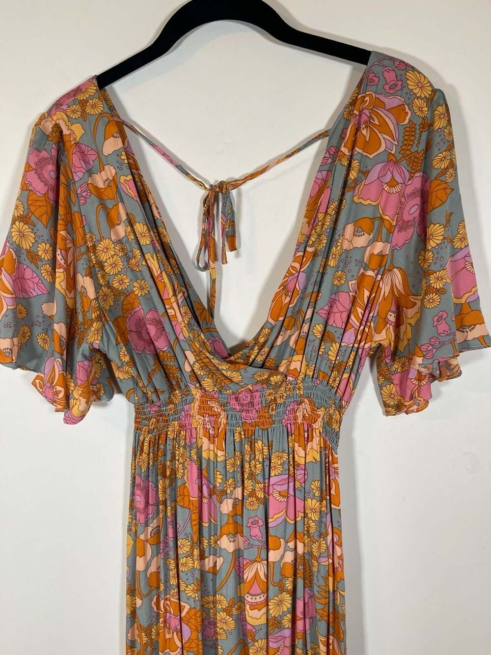 Floral Pink Orange Print Maxi Boho Dress Free Size - Picture 2 of 6